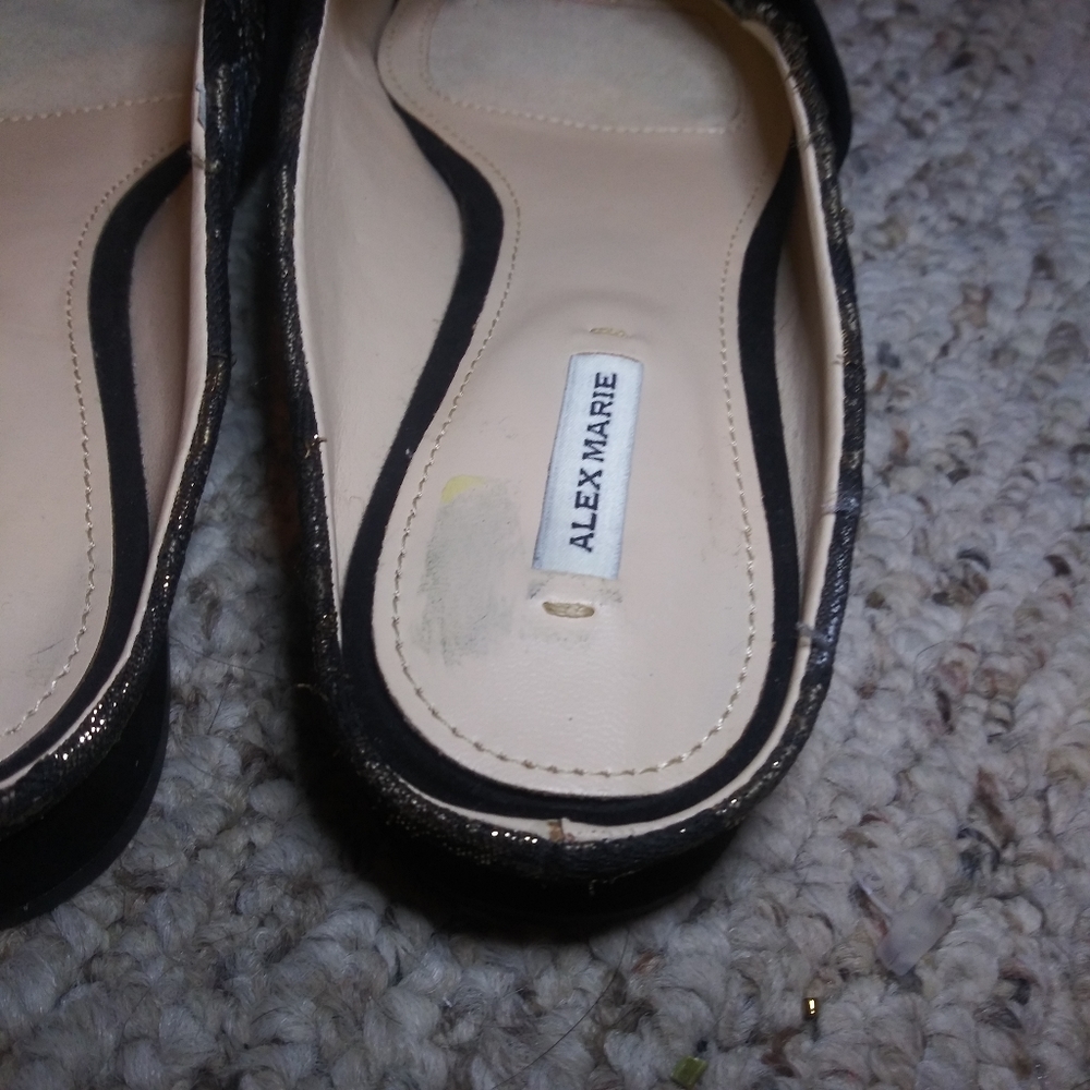 Like New Alex Marie Cecilia Black Suede & Metallic Floral Brocade Mules - Picture 5 of 7